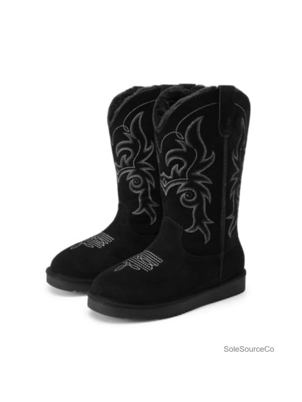 Suede Leather Cowboy Boots Knee High Faux Fur Lined Winter Snow Boots